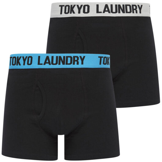 Mens Underwear Sadie (2 Pack) Boxer Shorts Set in Cannoli Cream / Azure Blue / S - Tokyo Laundry