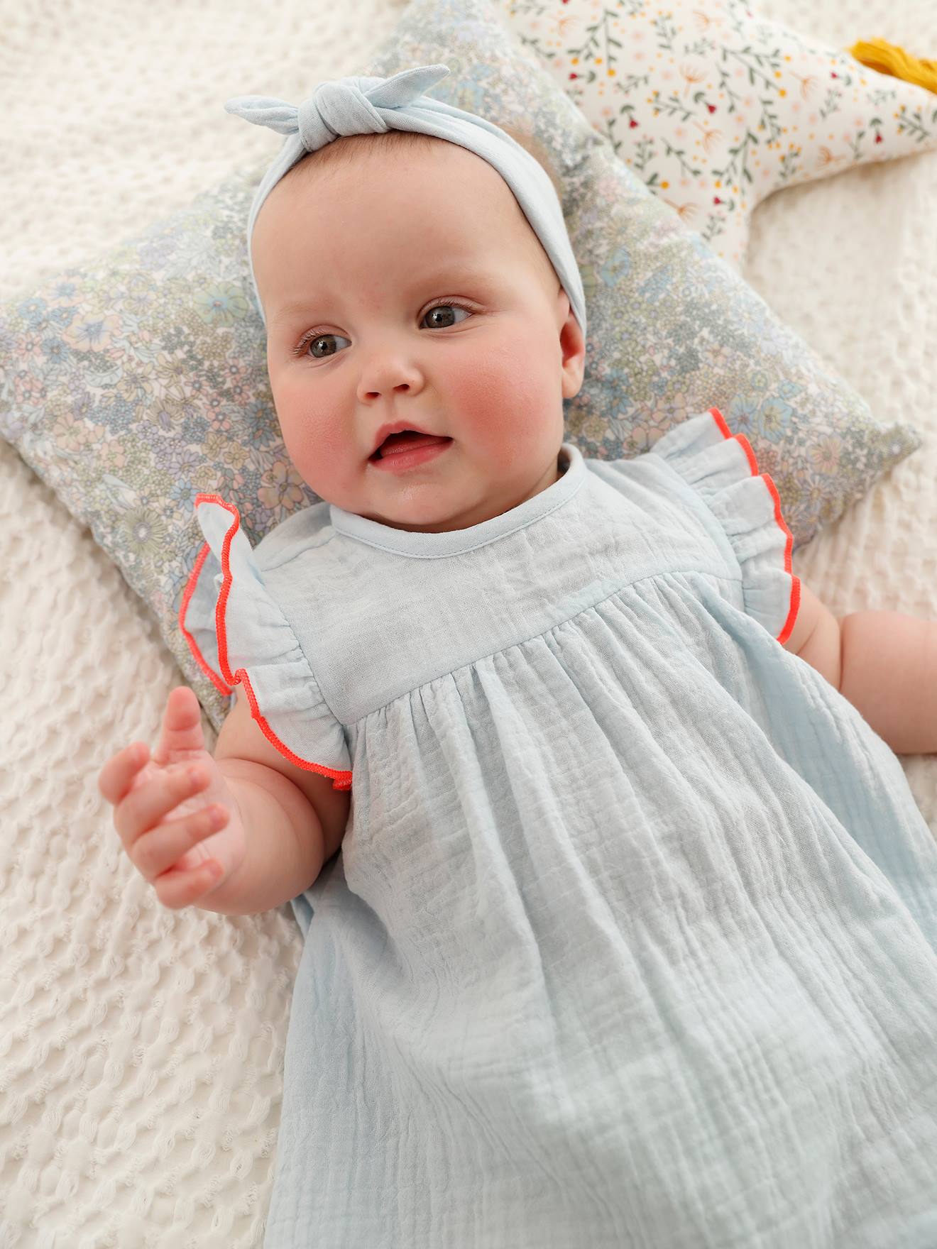 Dress & Headband with Bow, for Babies sky blue