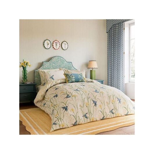 For National Trust Kingfisher & Iris Duvet Cover Set Single Azure & Linen - Sanderson
