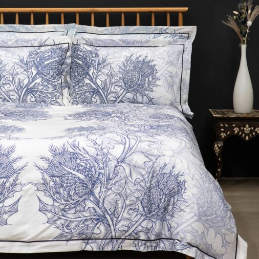 Timorous Beasties Pure Cotton Sateen Thistle Bedding Set - SGL - Azure Blue, Azure Blue